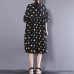 Fine pure Chiffon dress oversize Loose Short Sleeve Dots Printed Black Pleated Dress