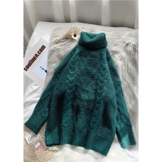 Chunky green knit blouse high neck thick oversize fall knit sweat tops