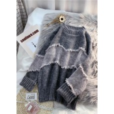 Oversized gray clothes For Women fashion  oversize patchwork knit sweat tops
