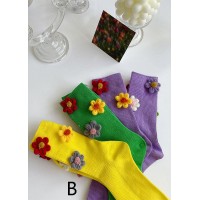 Vintage Floral Jacquard Cotton Crew Socks