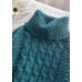 Oversized high neck  green knit tops plus size asymmetric hem crane tops