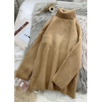 Cute yellow knit blouse  high neck plus size fall knit tops