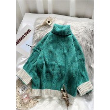 For Work fall green knit sweat tops plus size high neck patchwork Blouse