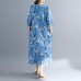 2019 floral long cotton dresses plus size Batwing Sleeve long cotton dresses Elegant o neck cotton dress