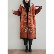 Oriental Red Hooded Embroideried Warm Fleece Fine Cotton Filled coats Winter
