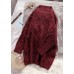 Women burgundy Sweater outfits plus size o neck thick Art  knitted tops