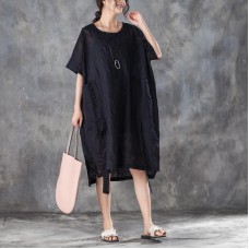 Fine summer dresses oversize Loose Round Neck Short Sleeve Irregular Black Dress