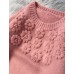 Comfy beige knitted top o neck embroidery oversize knit tops